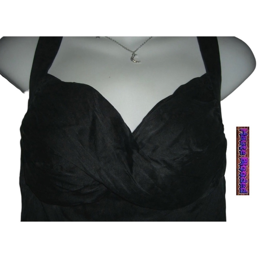 y2k bebe Black Crepe Silk Tank Top Sexy Cami Silver Ring Crinkle 00's 90's Club - Picture 6 of 10